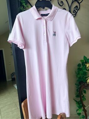 Psycho Bunny Light Pink Polo Dress with Embroidered Bunny